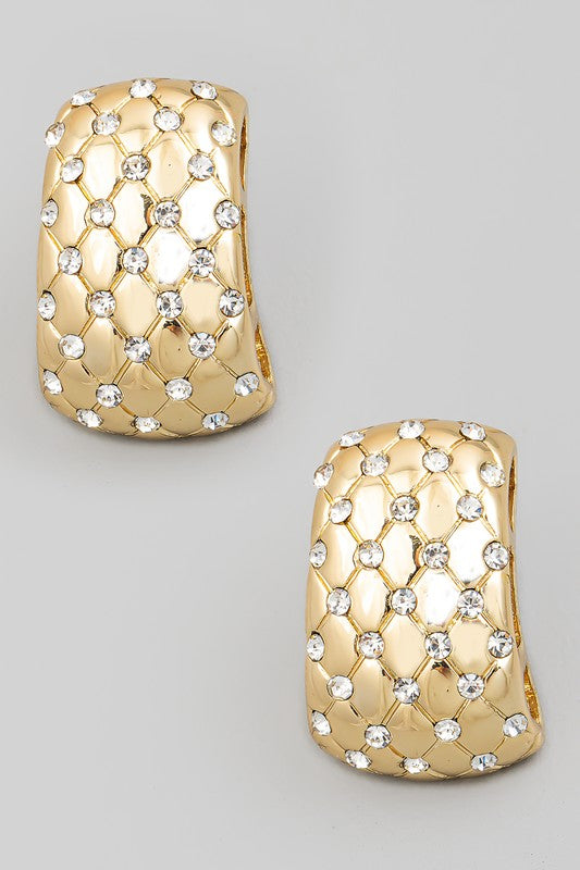 Amary Golden Quilted Studded Drop Earrings