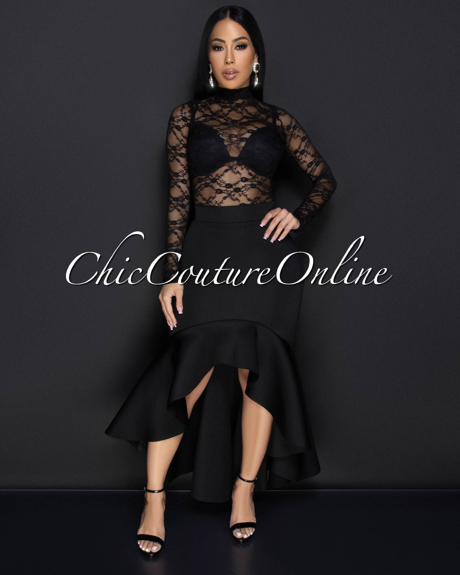 Metallic Bodysuit and Black Skirt Set main image 1