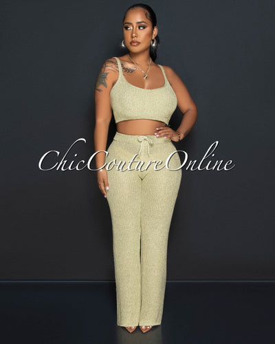 Desia Gold Crop Top & Pants Crochet Shimmer Set