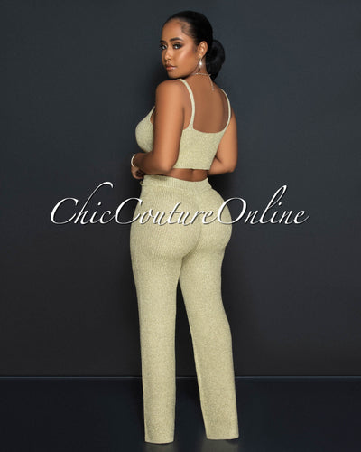 Desia Gold Crop Top & Pants Crochet Shimmer Set