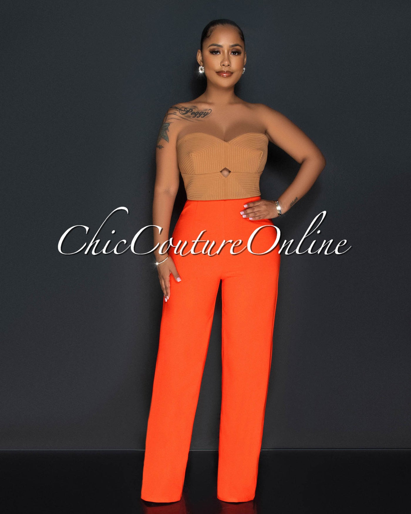 Dalina Orange Nude Two-Tone Strapless Jumpsuit