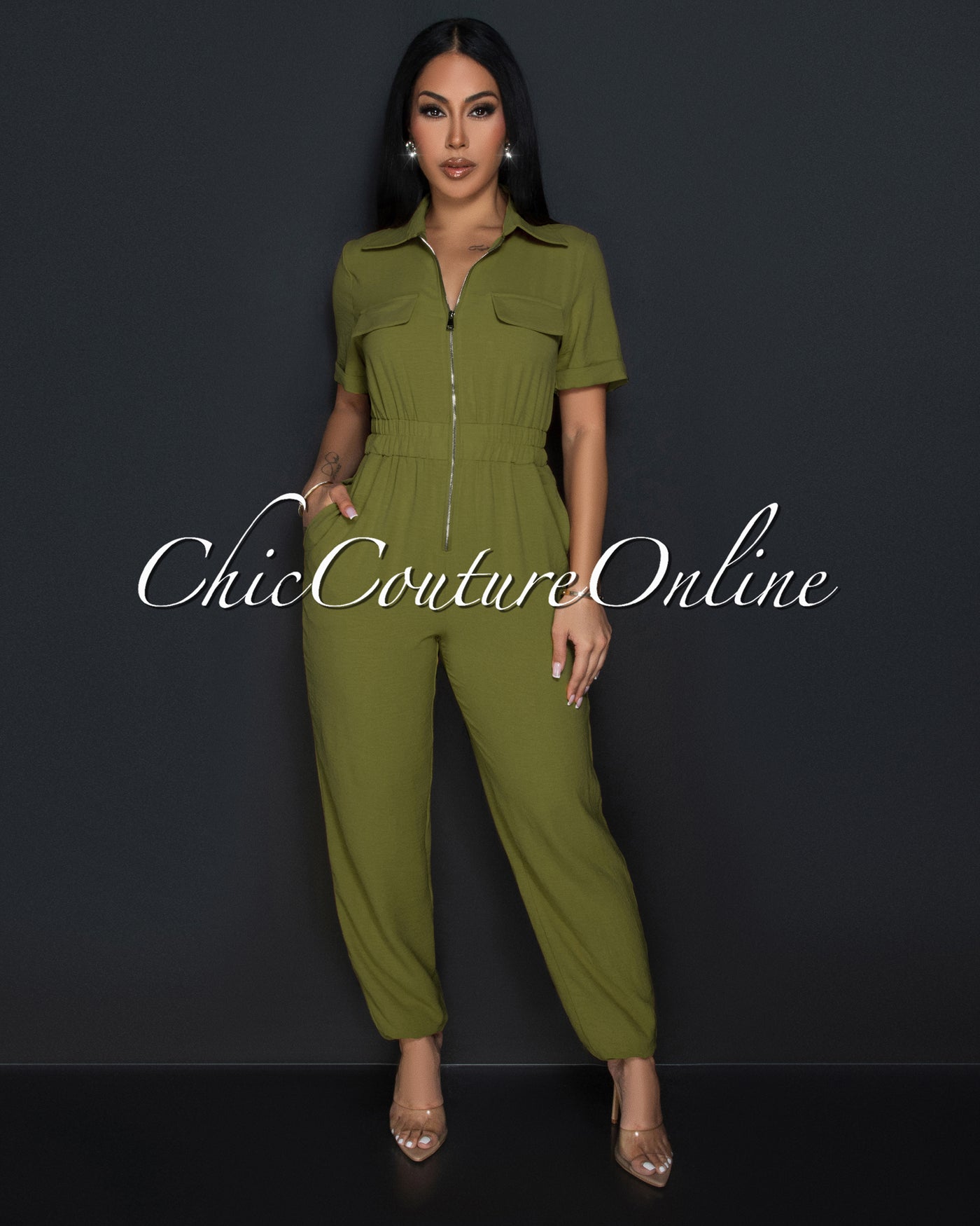Sumi Olive Green Utility Cargo Jumpsuit