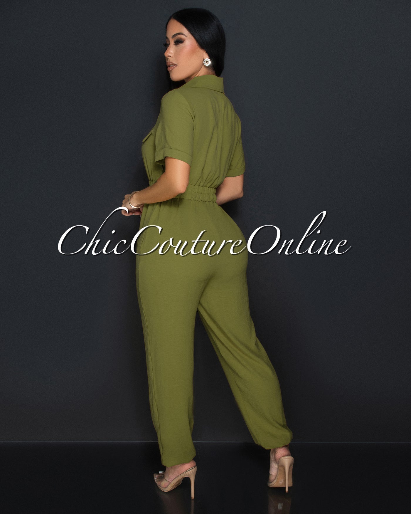 Sumi Olive Green Utility Cargo Jumpsuit