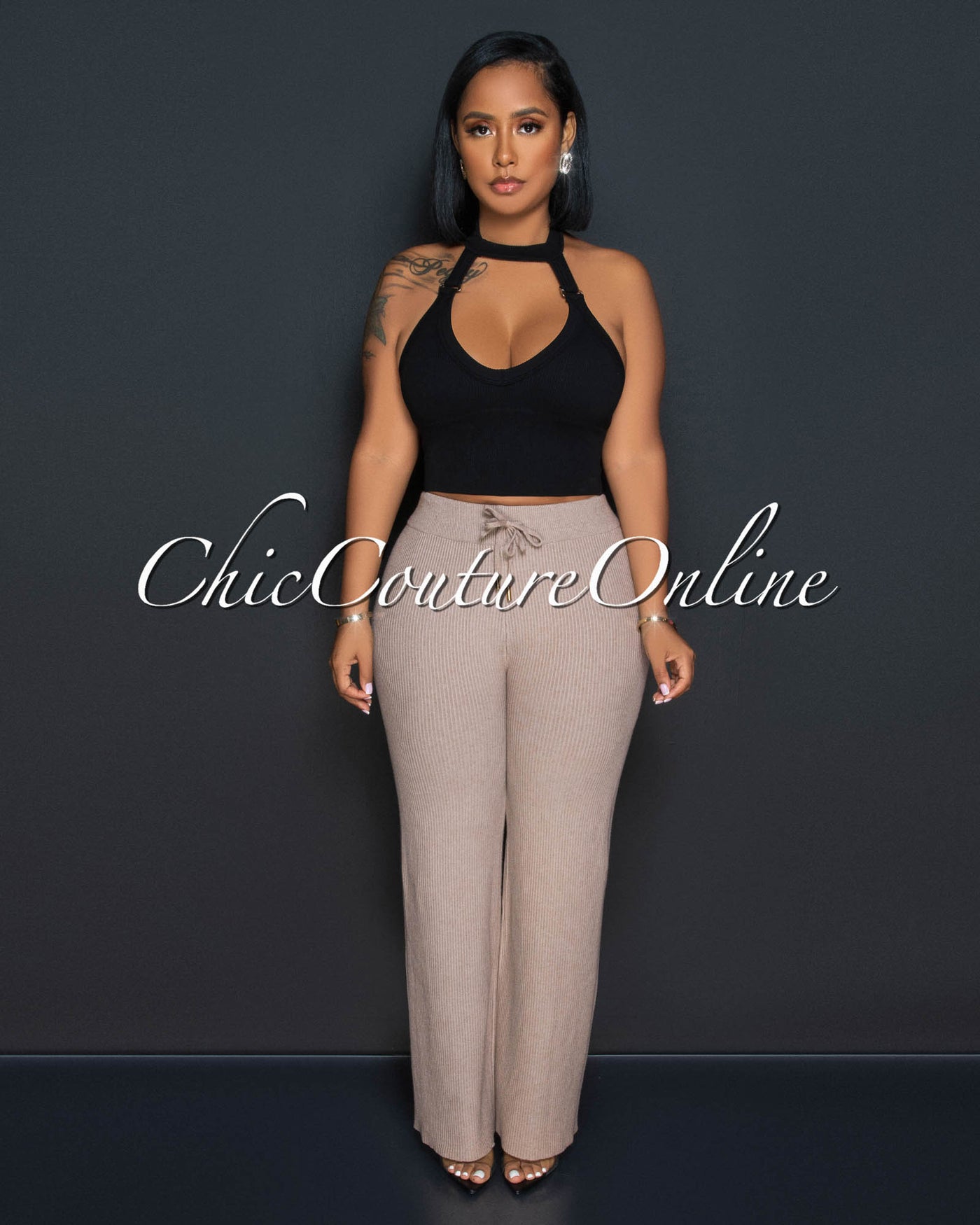 Chrissie Nude Ribbed Wide Pants