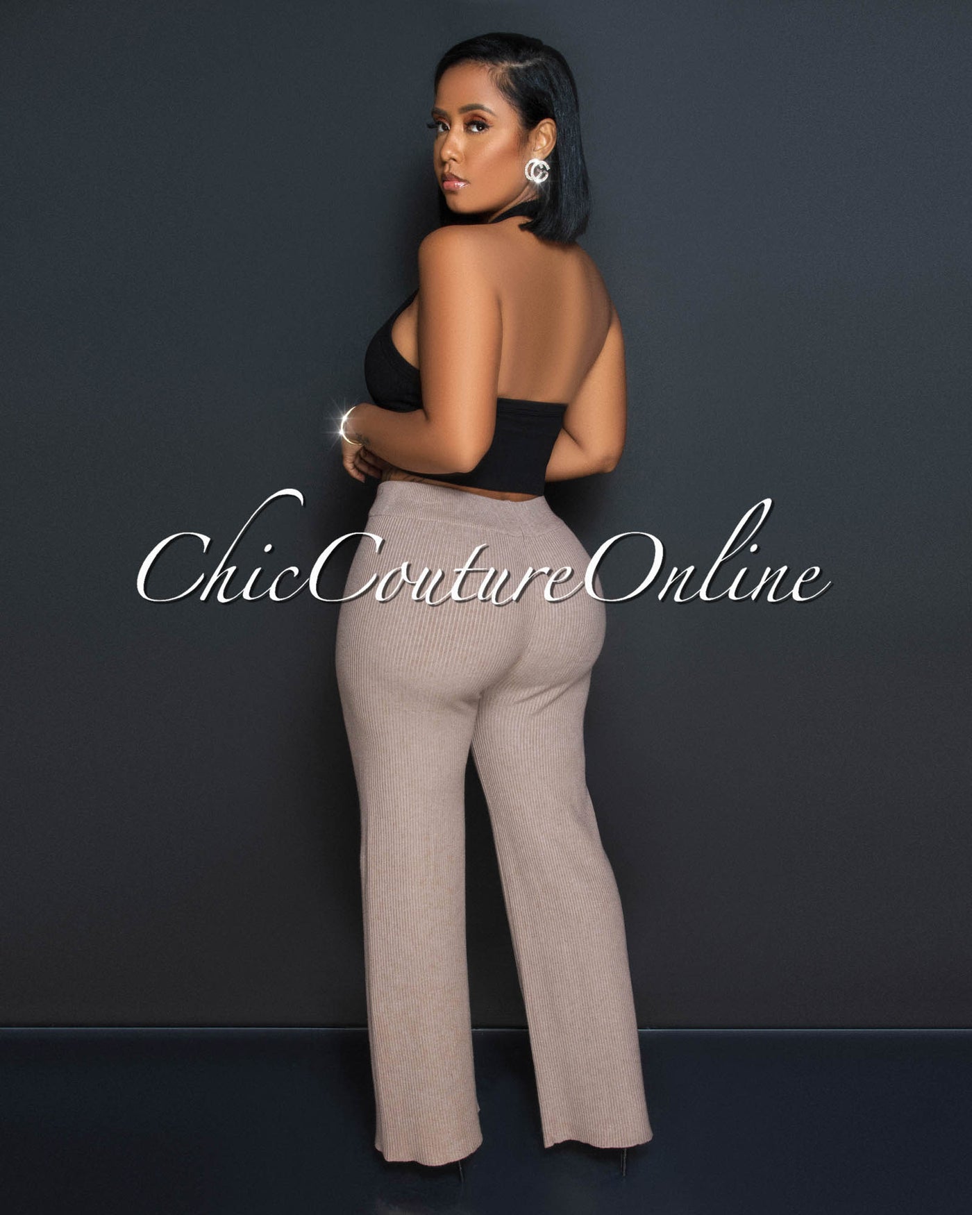Chrissie Nude Ribbed Wide Pants