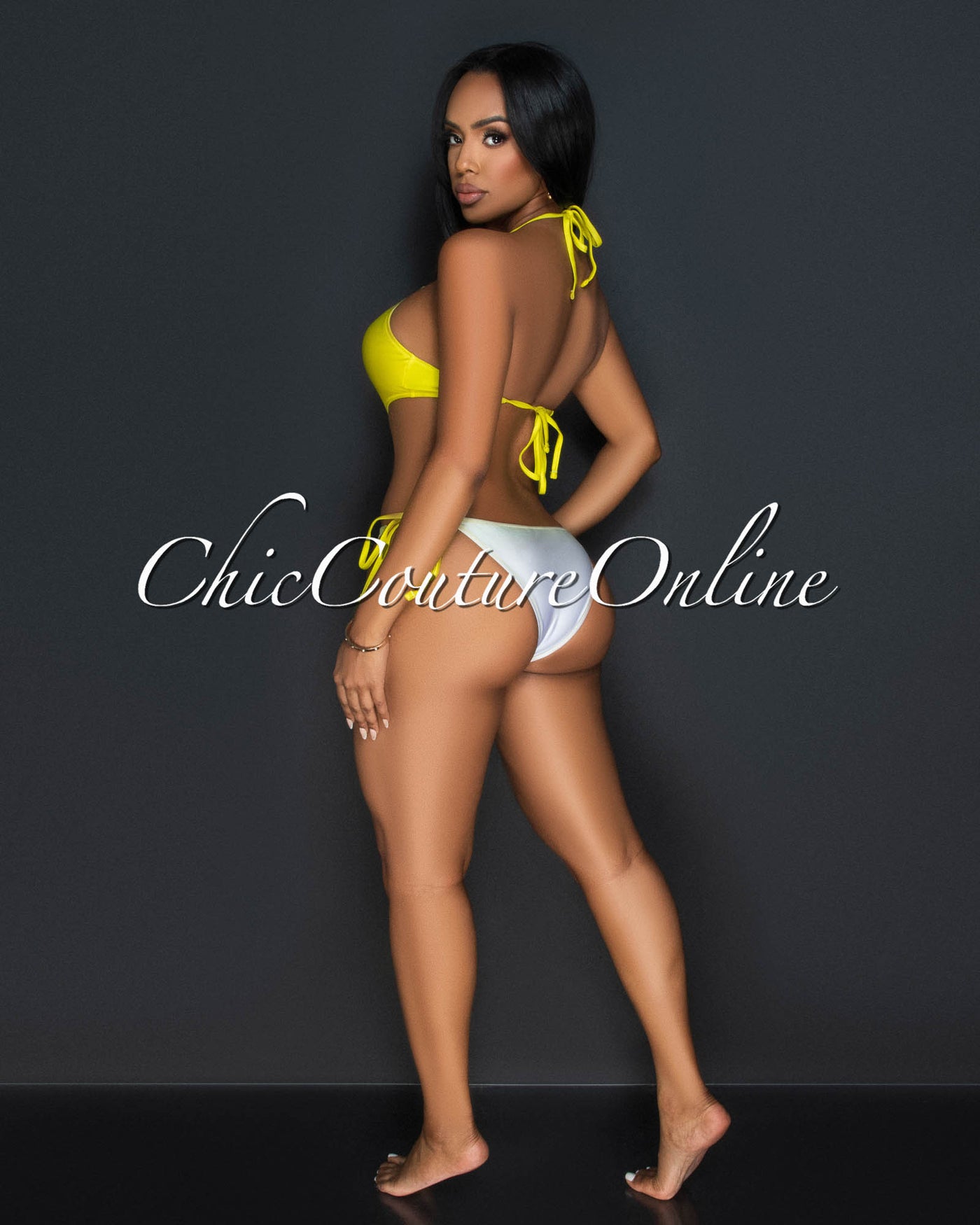 Nona Yellow Ombre Halter Strappy One Piece Swimsuit