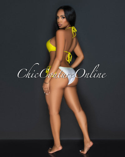 Nona Yellow Ombre Halter Strappy One Piece Swimsuit
