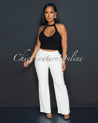 Chrissie Cream Ribbed Wide Pants