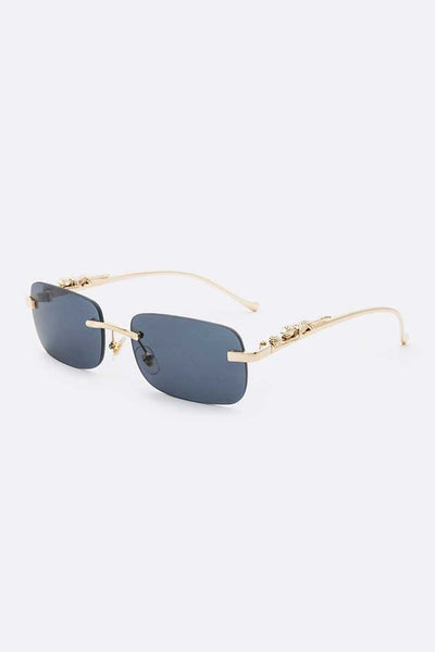 Anuj Dark Blue Rimless Jacquard Temple Sunglasses