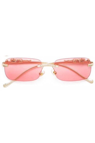 Anuj Pink Rimless Jacquard Temple Sunglasses