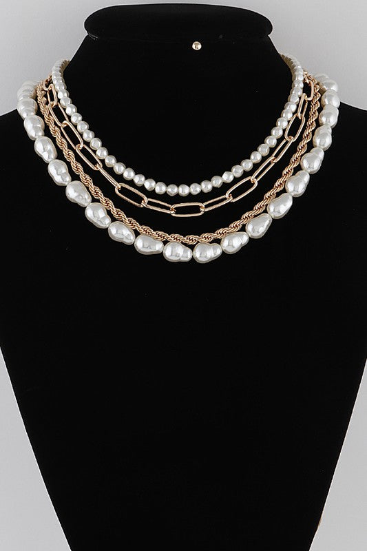 Helena Gold Multi Layer Pearl and Chain Necklace