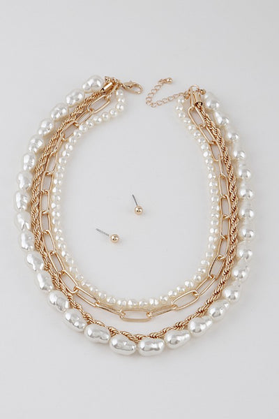 Helena Gold Multi Layer Pearl and Chain Necklace