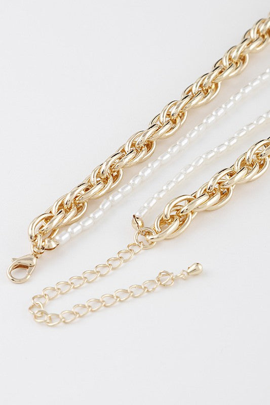 Amina Gold Double Layer Bead and Chain Necklace