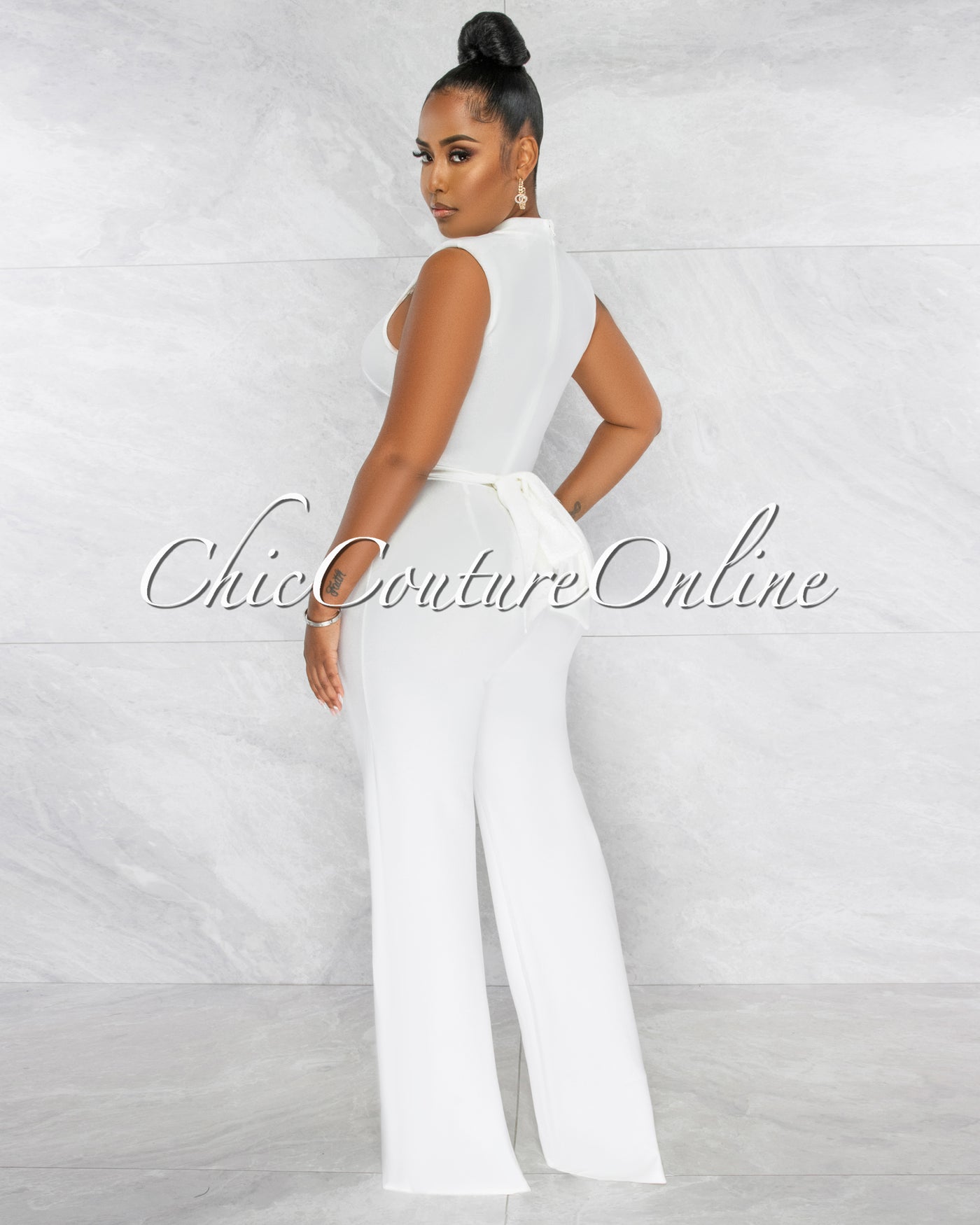 Brandy Off-White Gold Link Lace-Up Jumpsuit