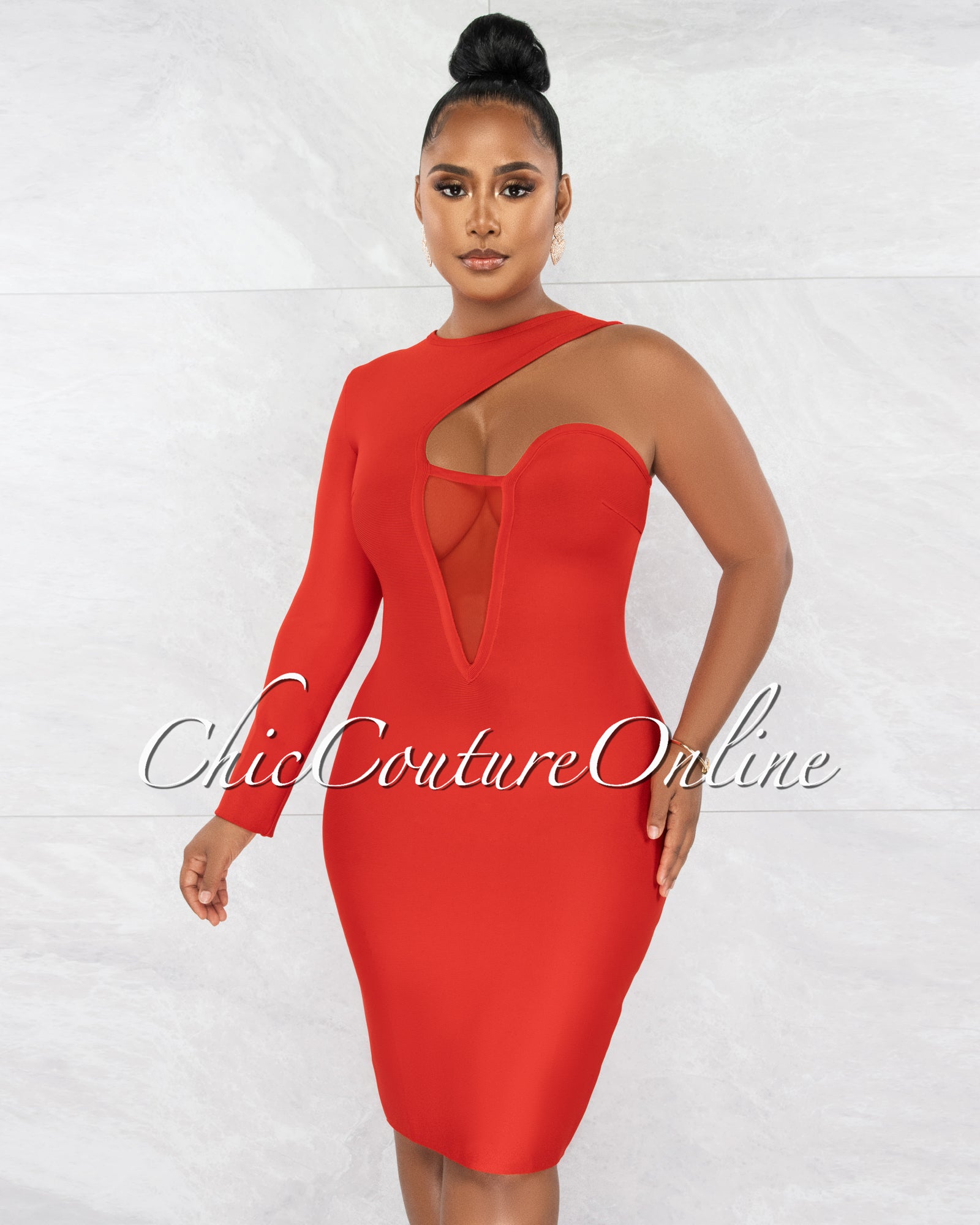 strapless open back dress Erica Red Single Shoulder Design Bandage Dress – Chic Couture Online