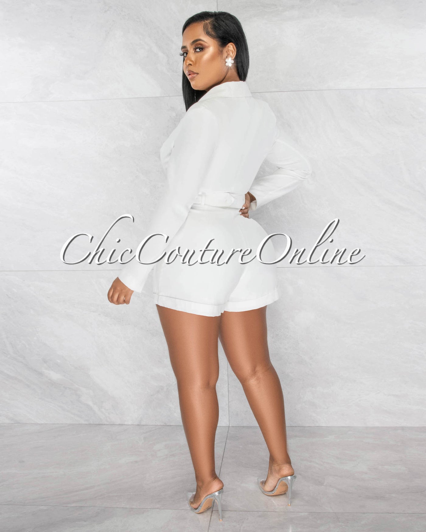 Bianca Off-White Collared Cut-Out Waist Romper