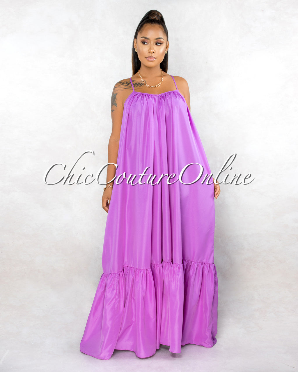 Naman Lavender Low Back Ruffle Hem Maxi Shirt CURVACEOUS Dress