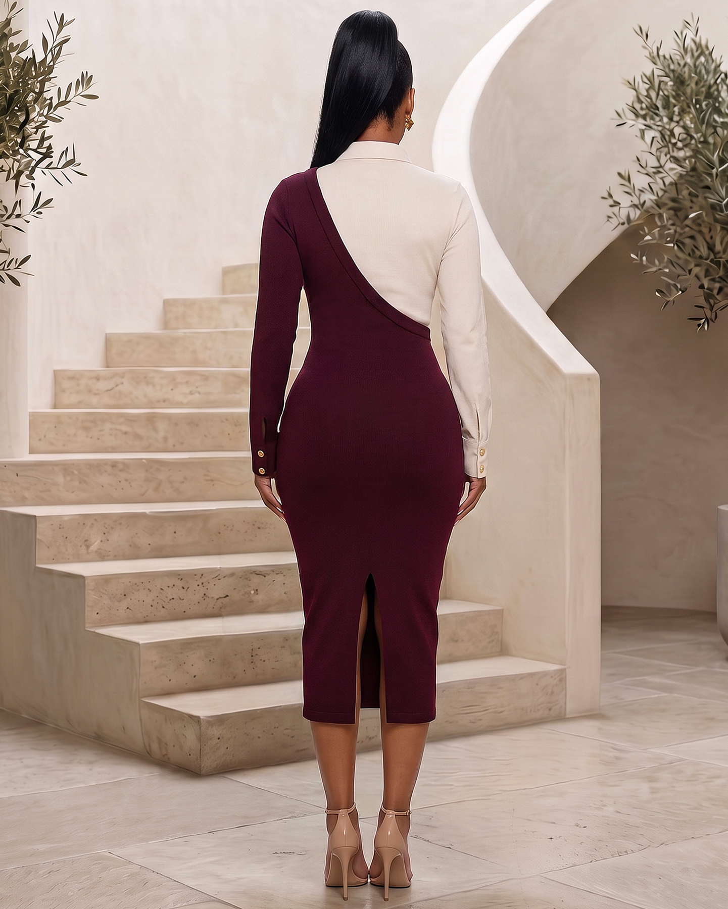 Winnie Burgundy Cream Color-Block Bandage Maxi Dress – Chic Couture Online