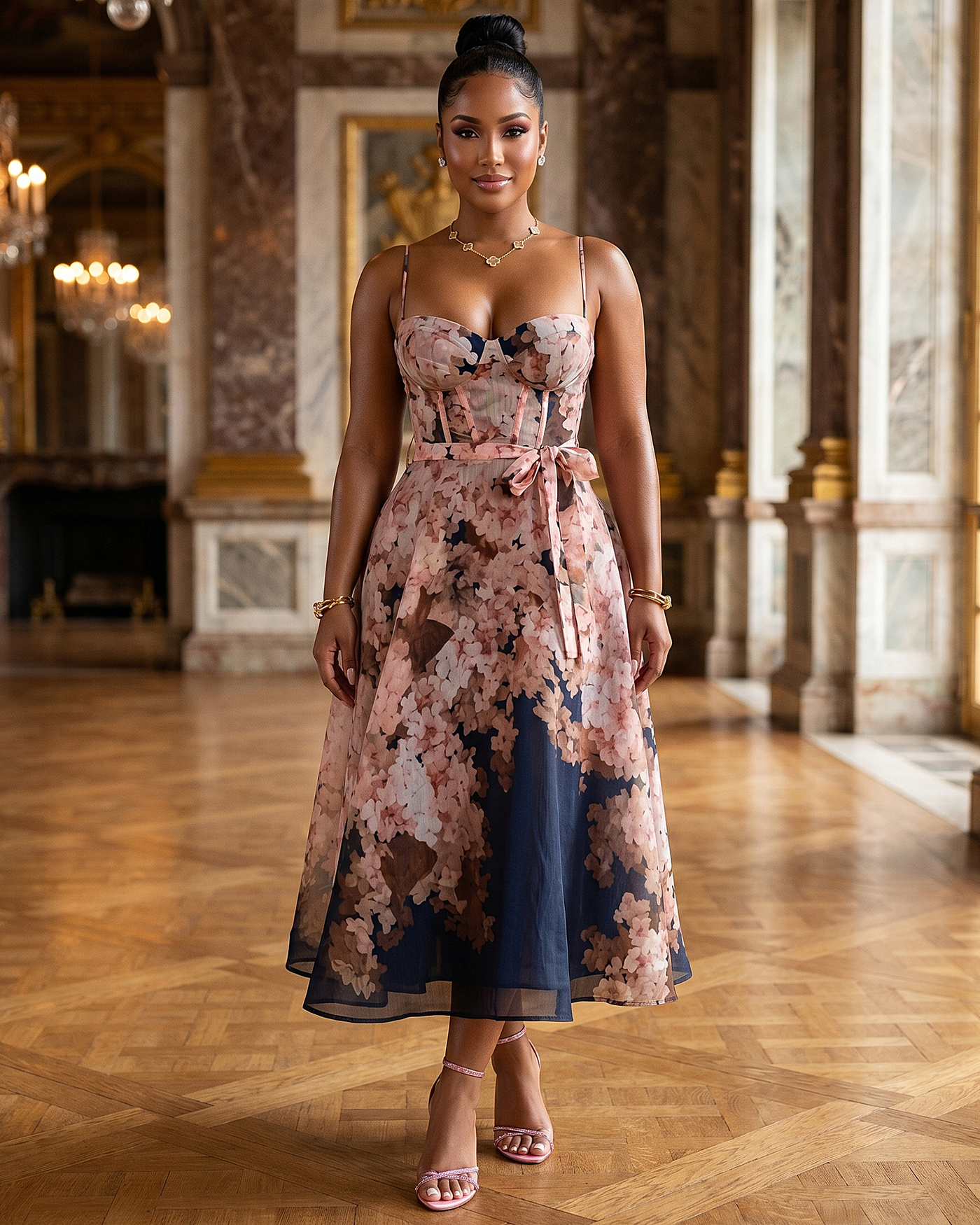 navy dress with pink flowers Jazlyn Navy-Blue Floral Print Midi – Chic Couture Online sage green bridesmaid dress Women's Corset Mini Dress up closure on the Category:Black - Short OP