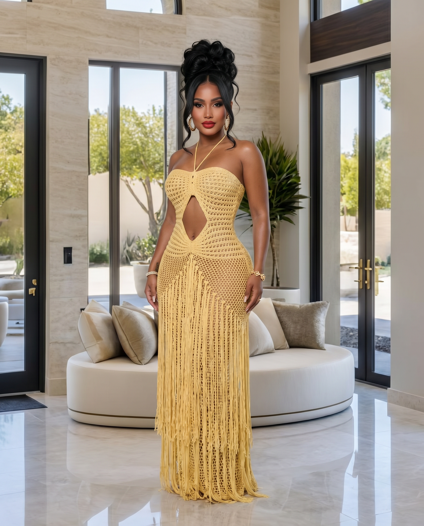 yellow crochet maxi dress Floral Detail Crochet Maxi Dress Yellow