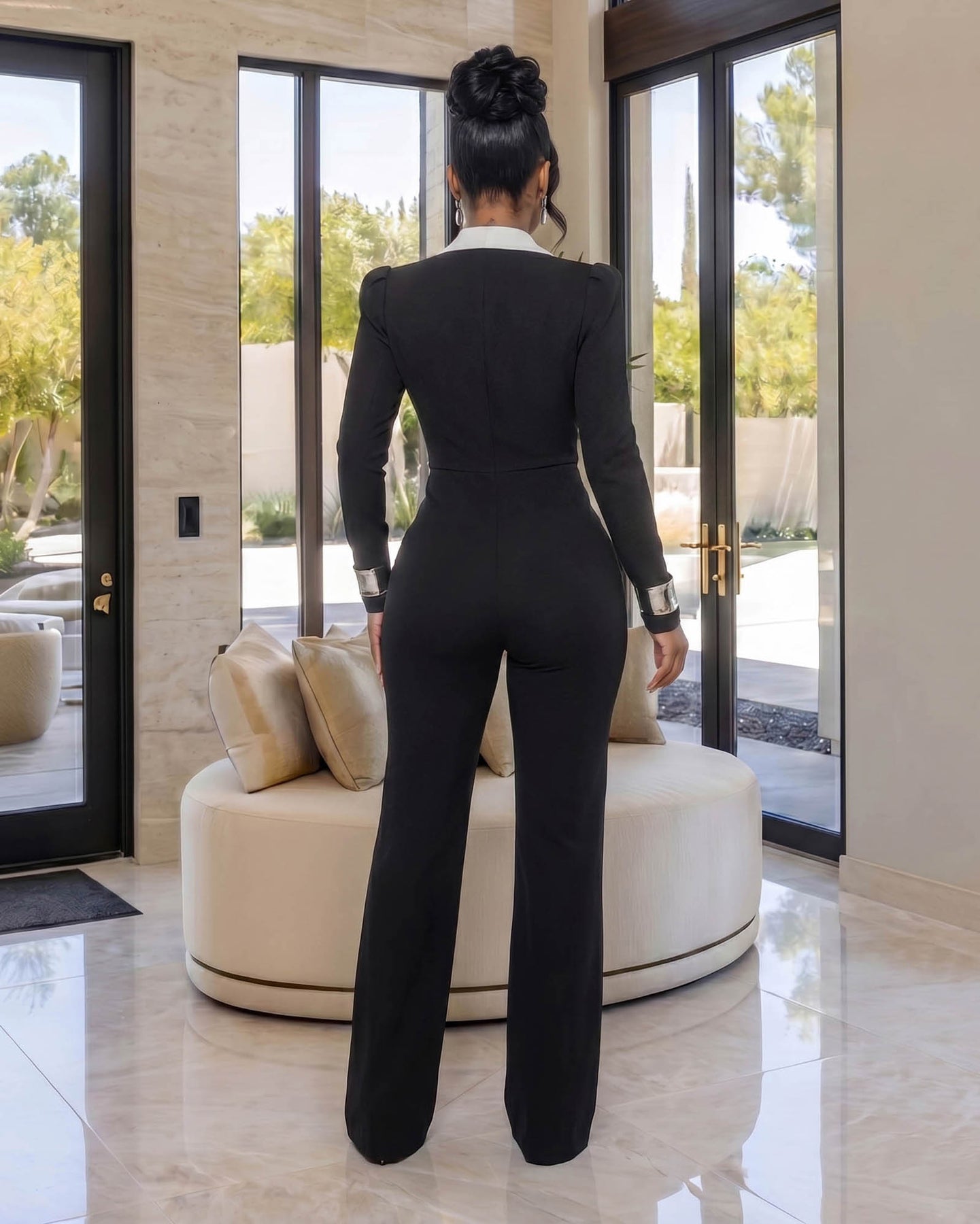 Allara Black White Lapel Tuxedo Jumpsuit