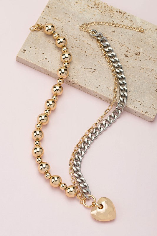 *Farika Asymmetric Ball Chain with Puffy Heart Pendant