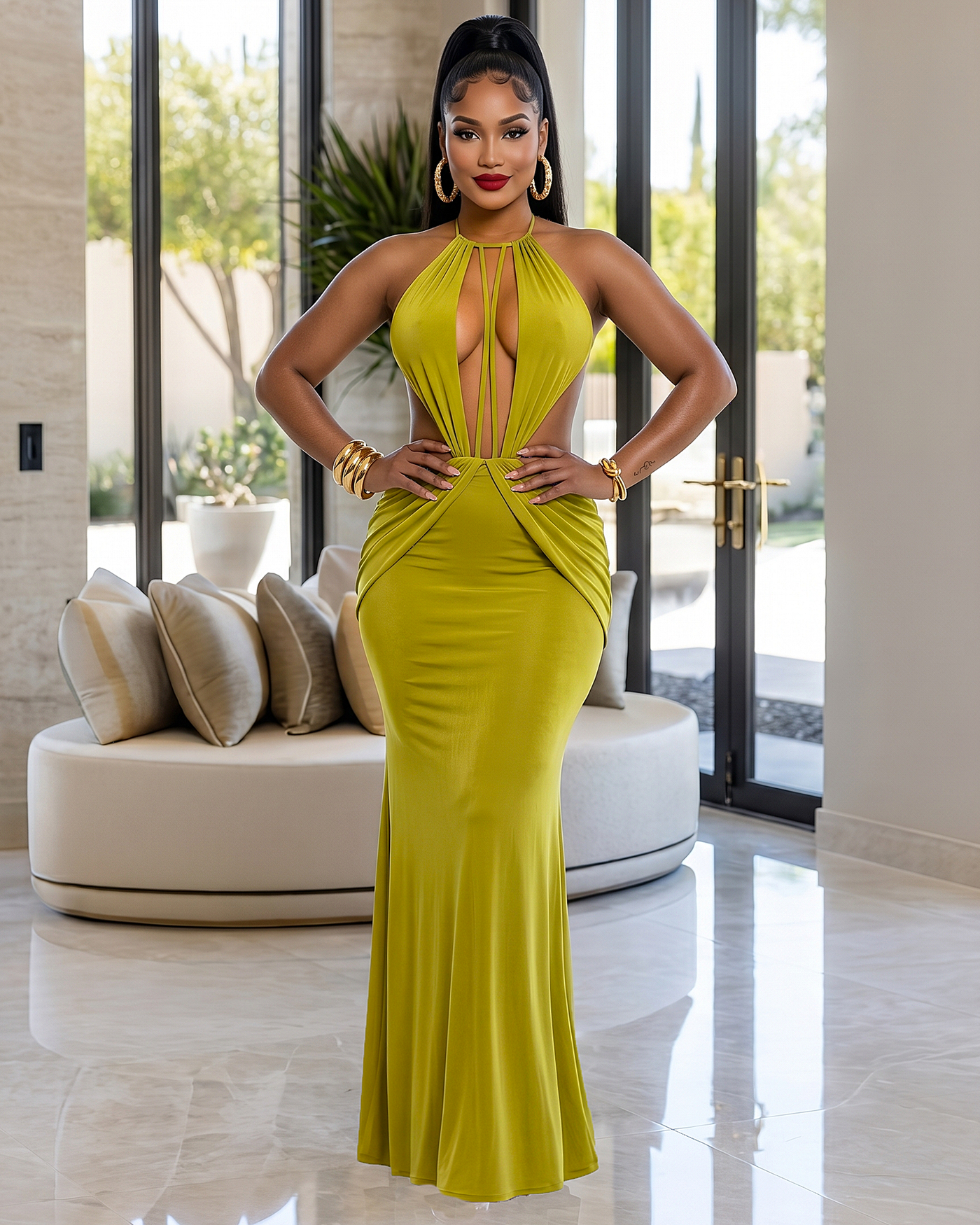 lime cut out dress Trina Asymmetrical Cut Out Maxi Dress - Lime