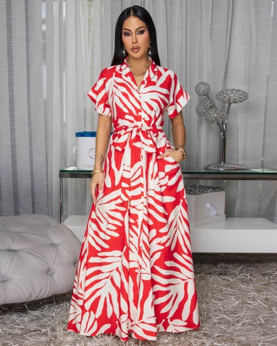 Palmero Off-White Tomato Red Floral Print Maxi Dress