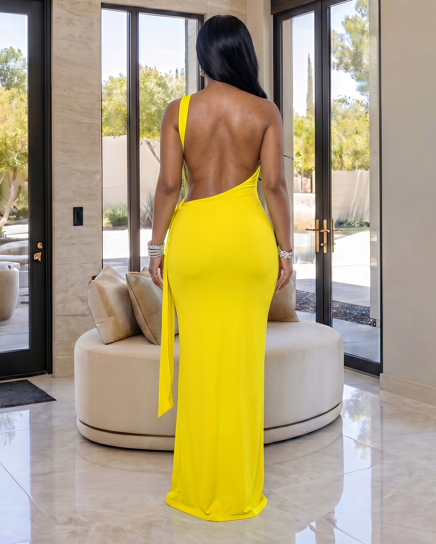 Lorna Yellow Single Shoulder Maxi Dress