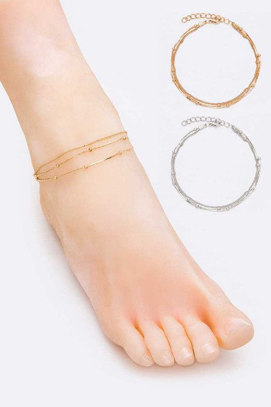 Janissa Silver Layer Chain Anklet Set