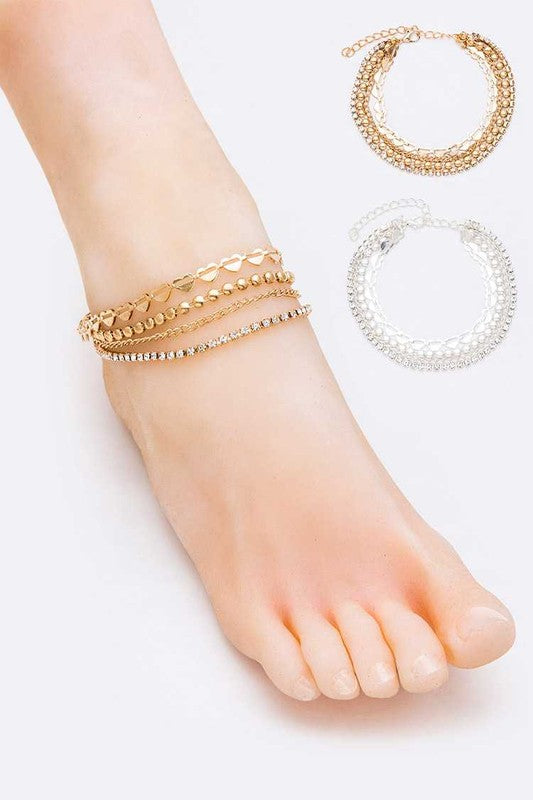 Heather Silver Rhinestone Layer Anklet Set