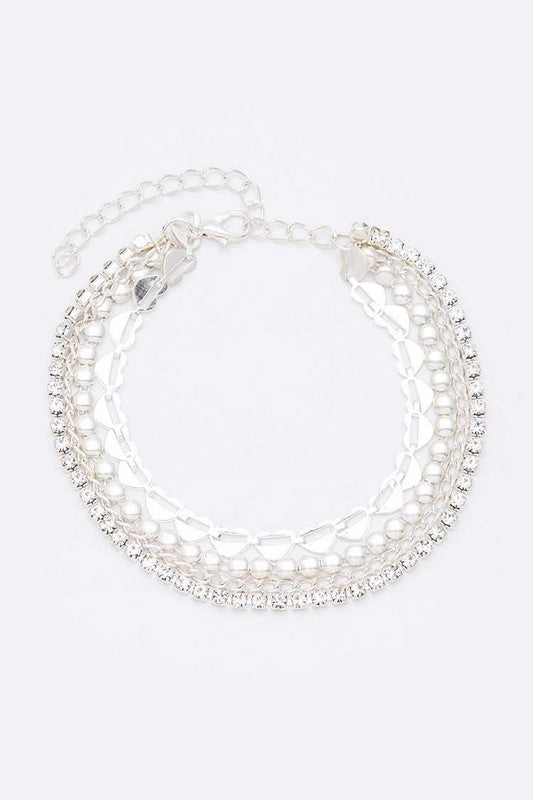 *Heather Silver Rhinestone Layer Anklet Set