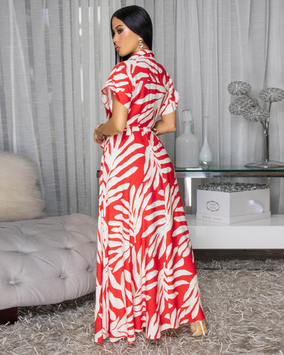 Palmero Off-White Tomato Red Floral Print Maxi Dress