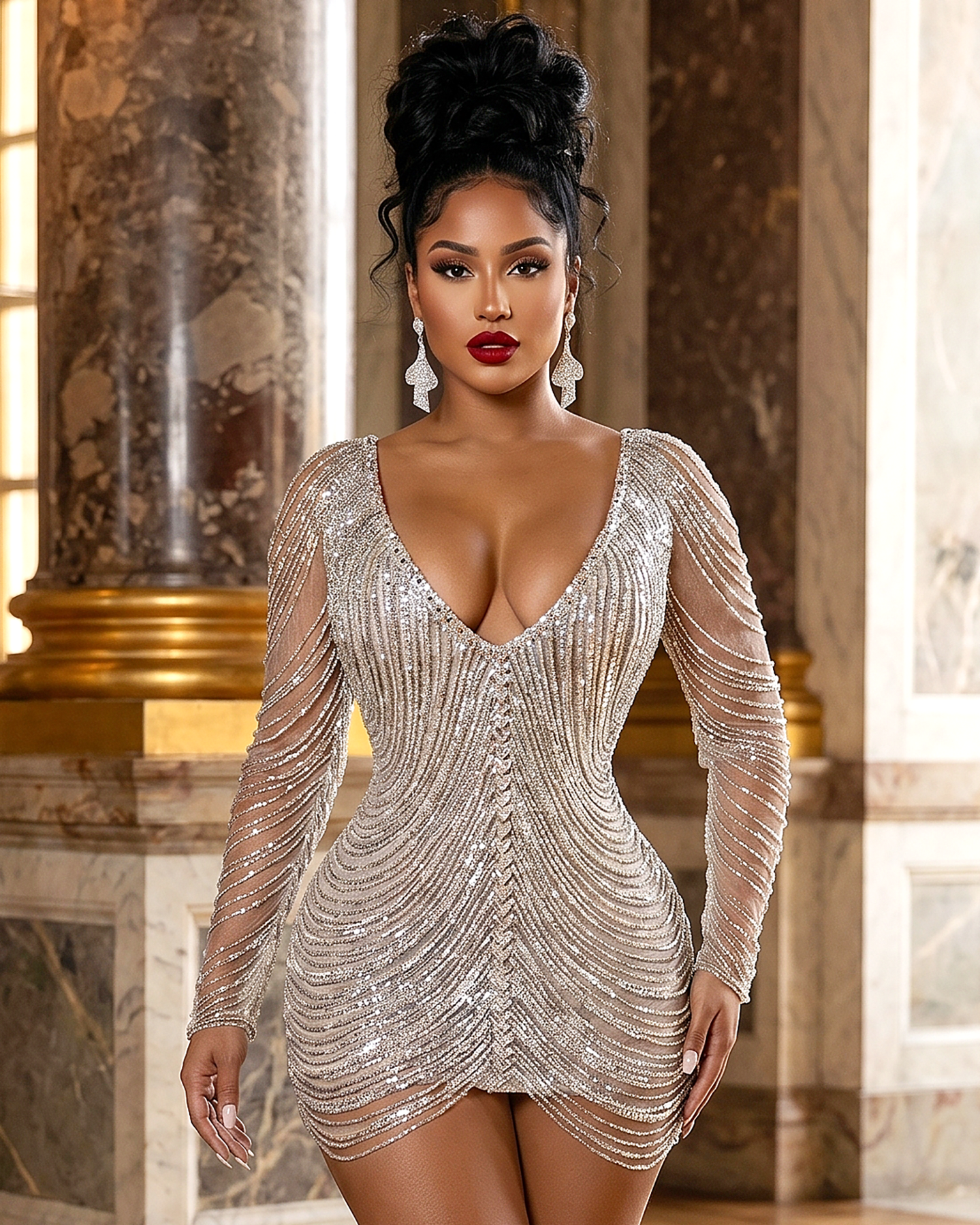 Jadore Silver Mesh Rhinestones Mini ULTRA-LUXE Dress