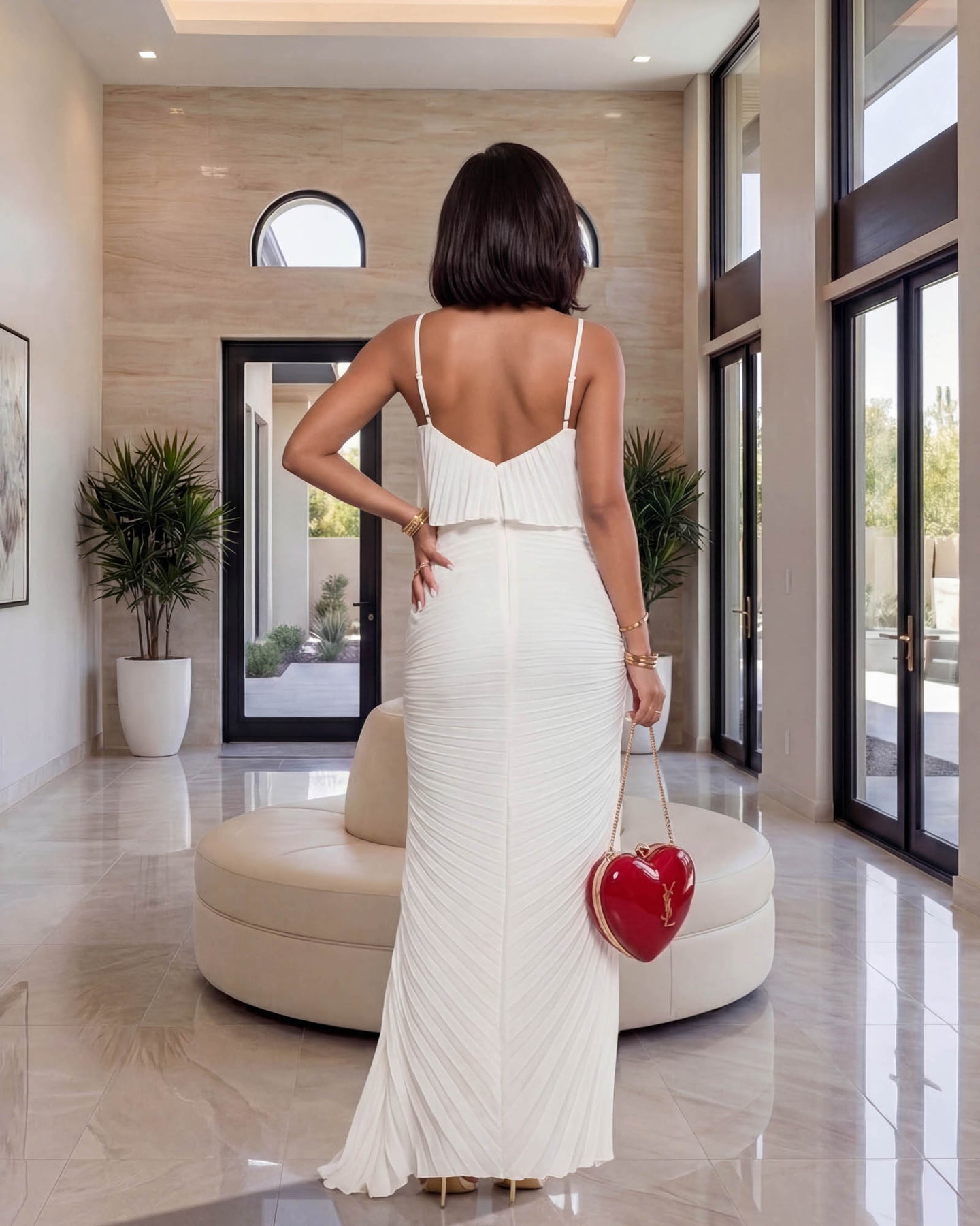 Sorelle White Pleated Maxi Dress