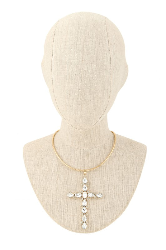 Francis Crystal Cross Charm Collar Necklace