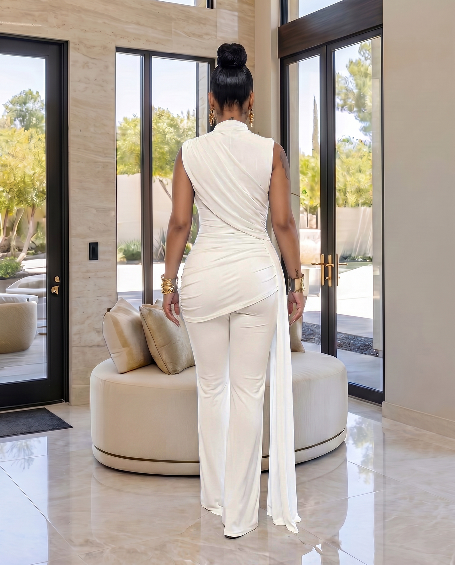 Alissa Off-White Ruched Pants Set