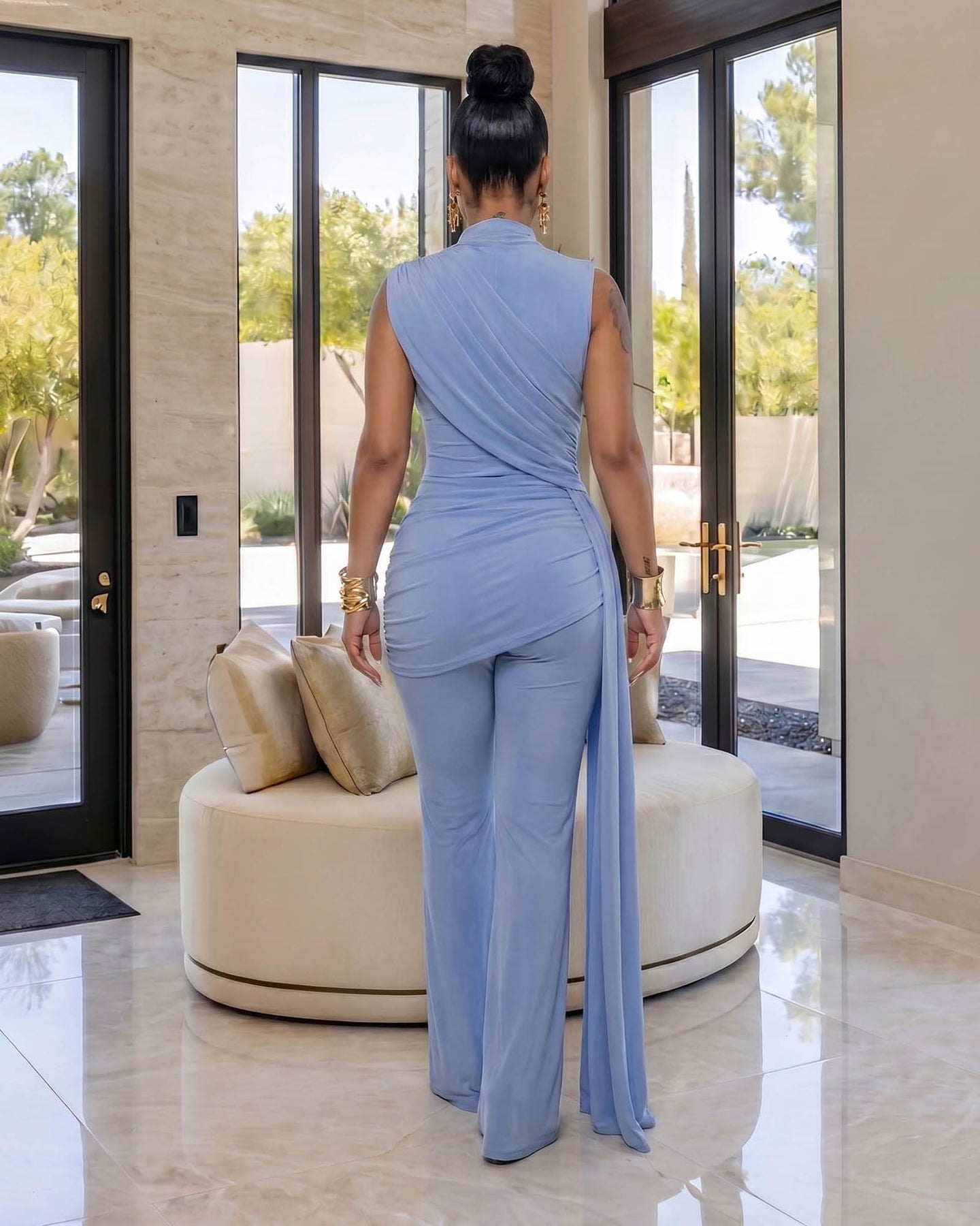 Alissa Baby Blue Ruched Pants Set