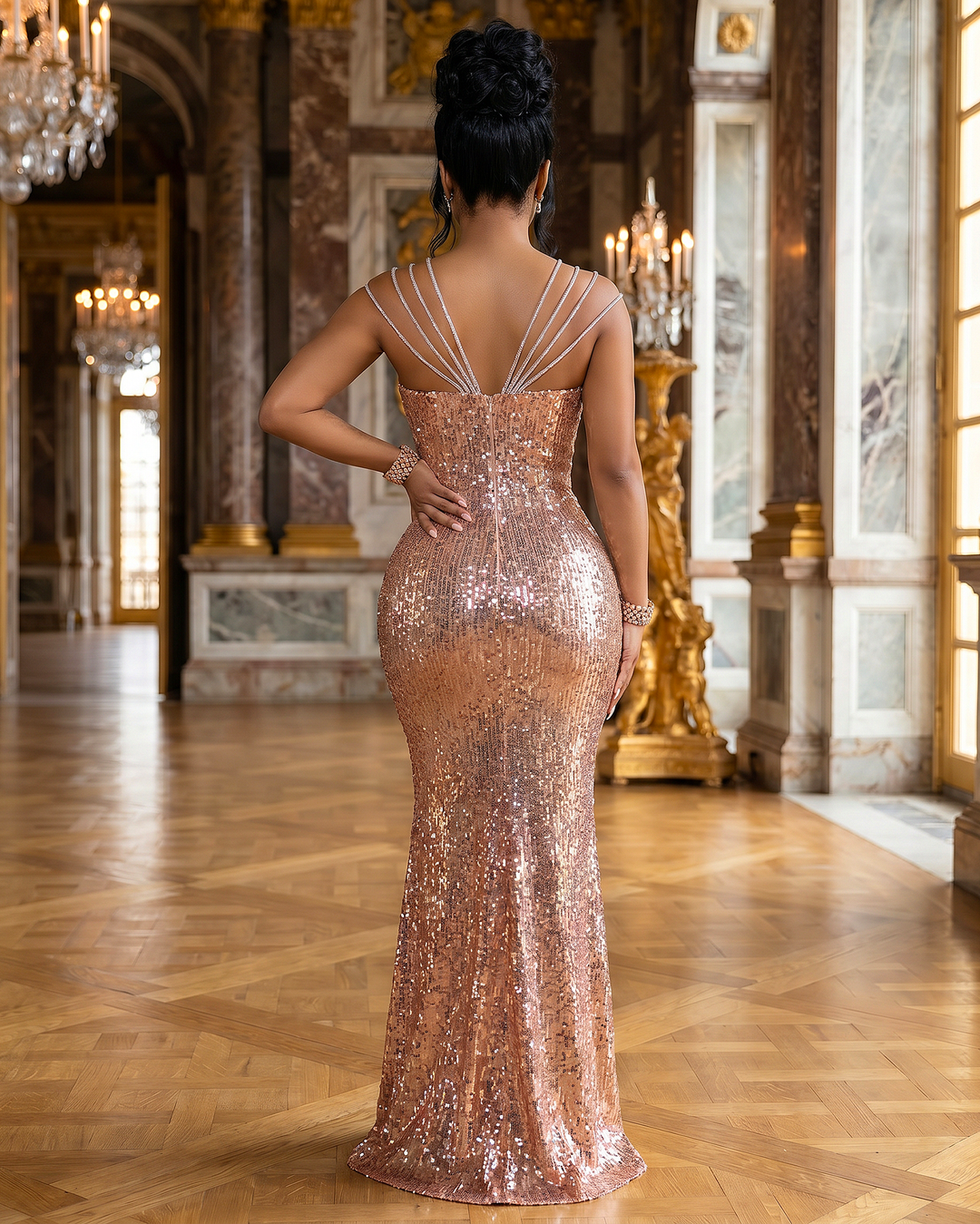 Fame Rose Gold Sequins Maxi Dress Chic Couture Online Fame Rose Gold Sequins Maxi Dress Chic Couture Online
