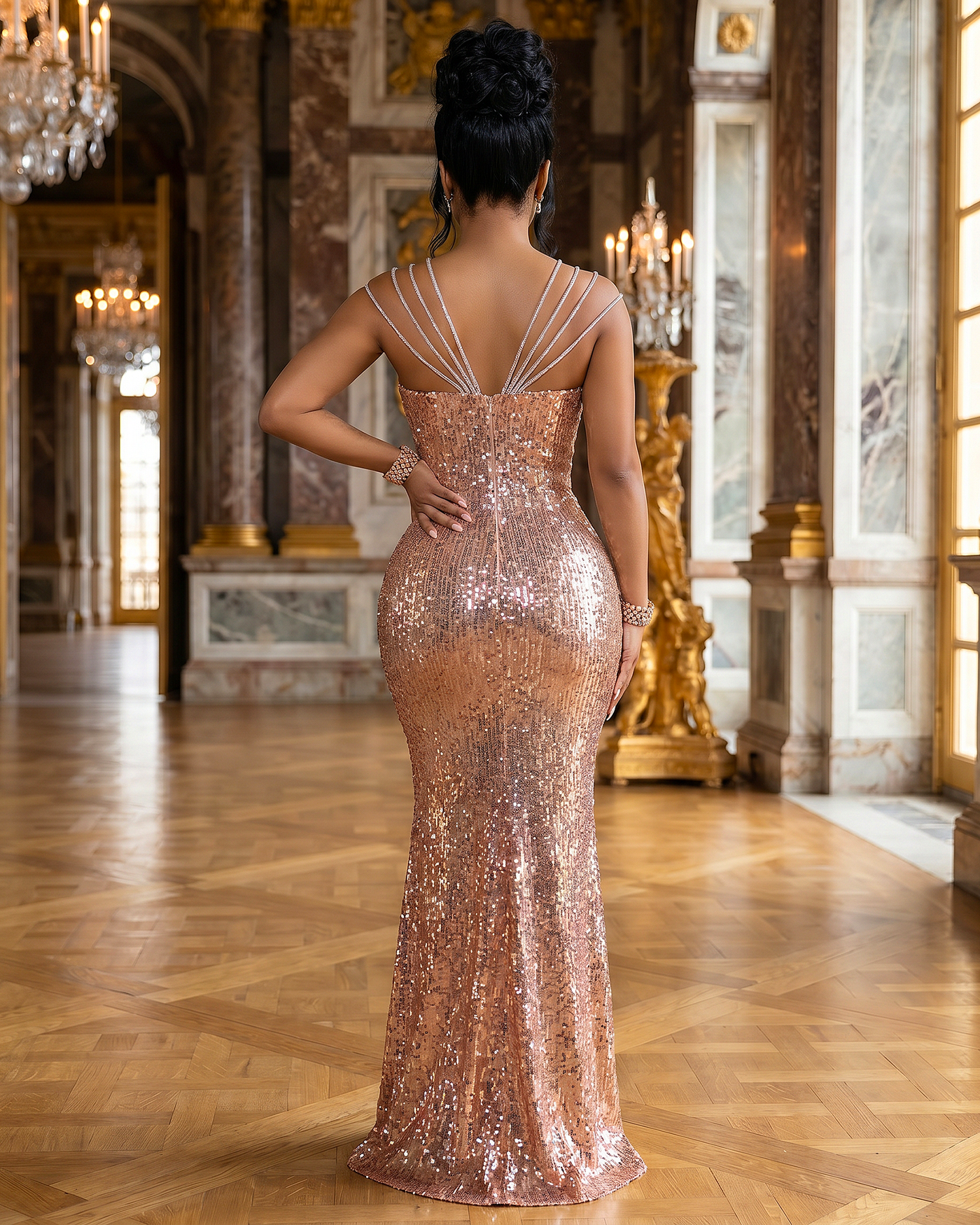 Fame Rose Gold Sequins Maxi Dress Chic Couture Online Fame Rose Gold Sequins Maxi Dress Chic Couture Online
