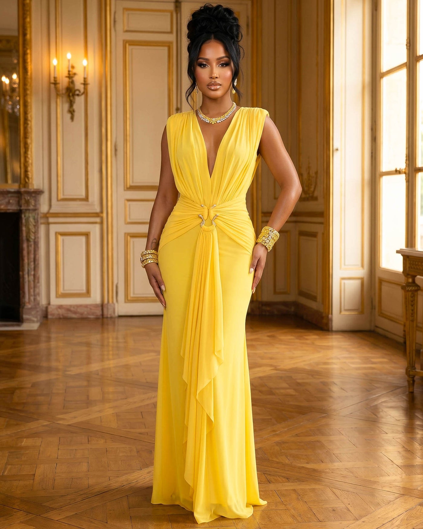 mesh yellow dress Elegant & Edgy: Yellow Strapless Mermaid Maxi Dress with Knit Texture   Canary Houze