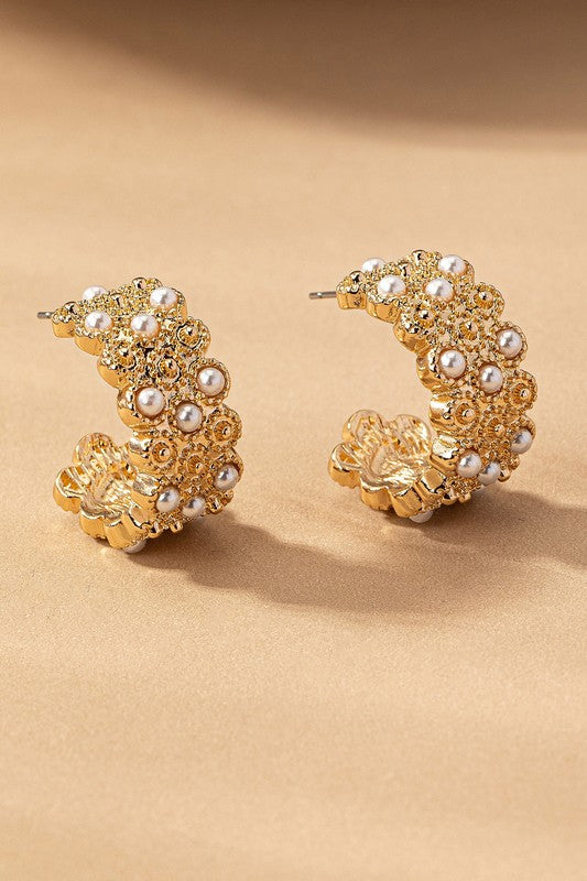 Christina Wide Hoops with Mini Pearls
