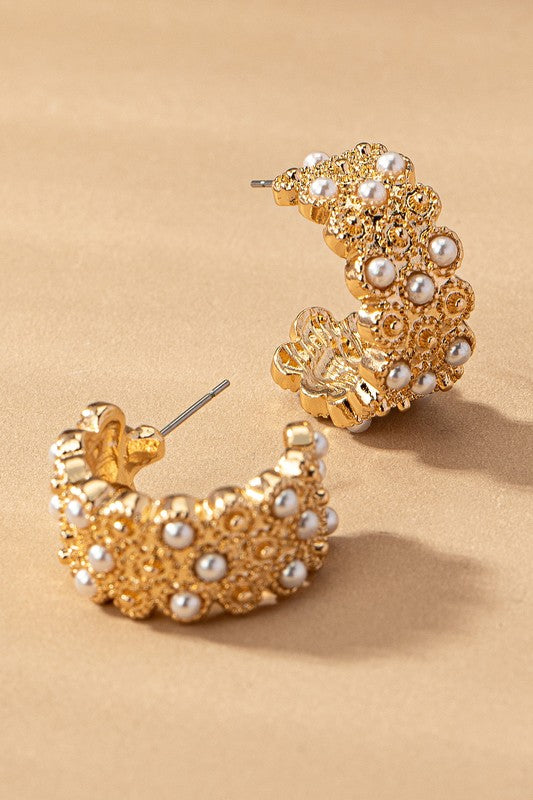 Christina Wide Hoops with Mini Pearls