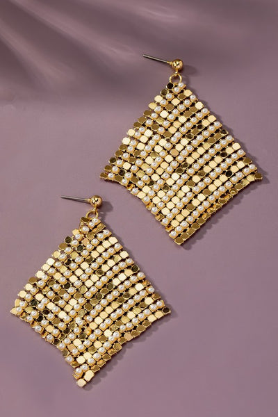 Leanne Square Mesh Drop Earrings with Pearls