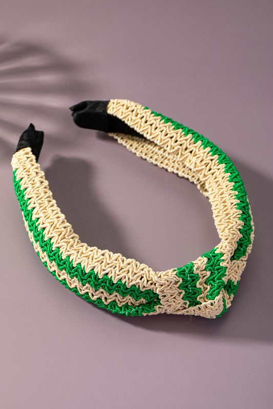 Clare Green Knotted Raffia Straw Braided Headband