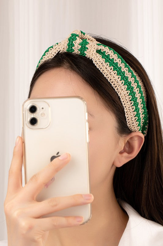 Clare Green Knotted Raffia Straw Braided Headband