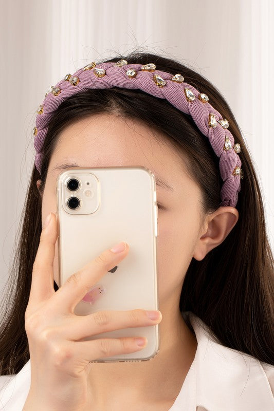 Shane Black Braided Chiffon headband with Rhinestones