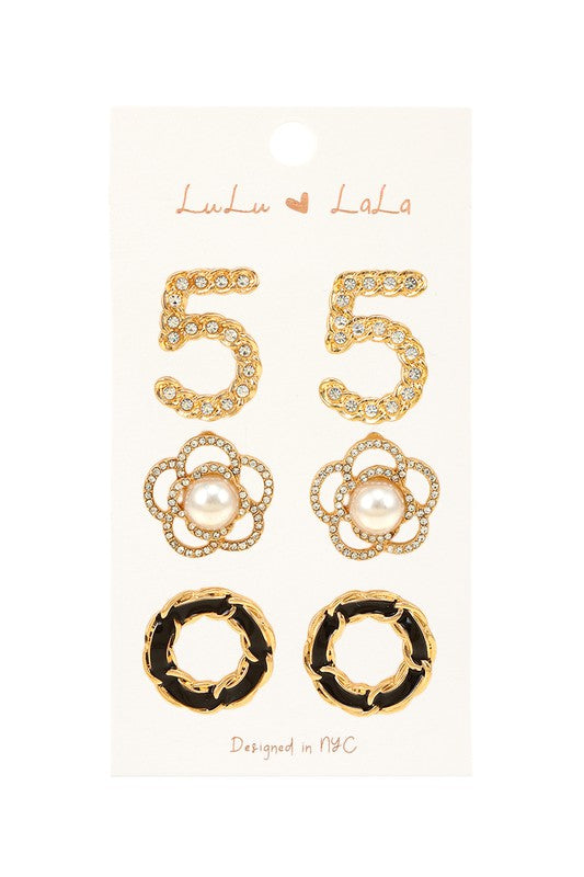 Toni Number Five and Flower Stud Earrings Set