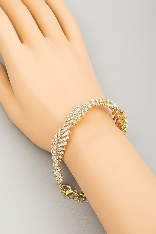 Karra Golden Rhinestone Herringbone Chain Bracelet