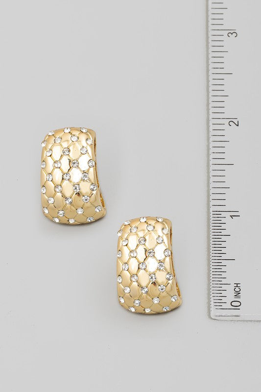 Amary Golden Quilted Studded Drop Earrings